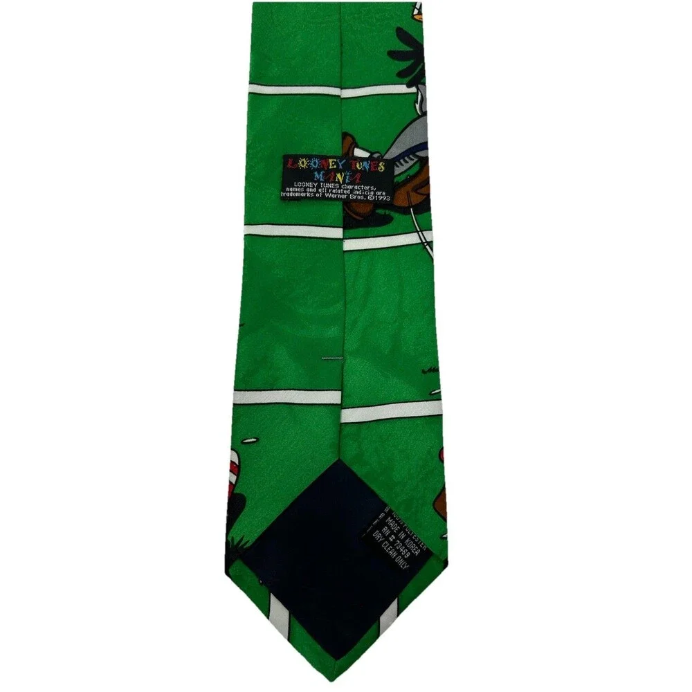Vintage Looney Tunes Mania Football Tie Taz Bugs Bunny Daffy Duck Green 55.75